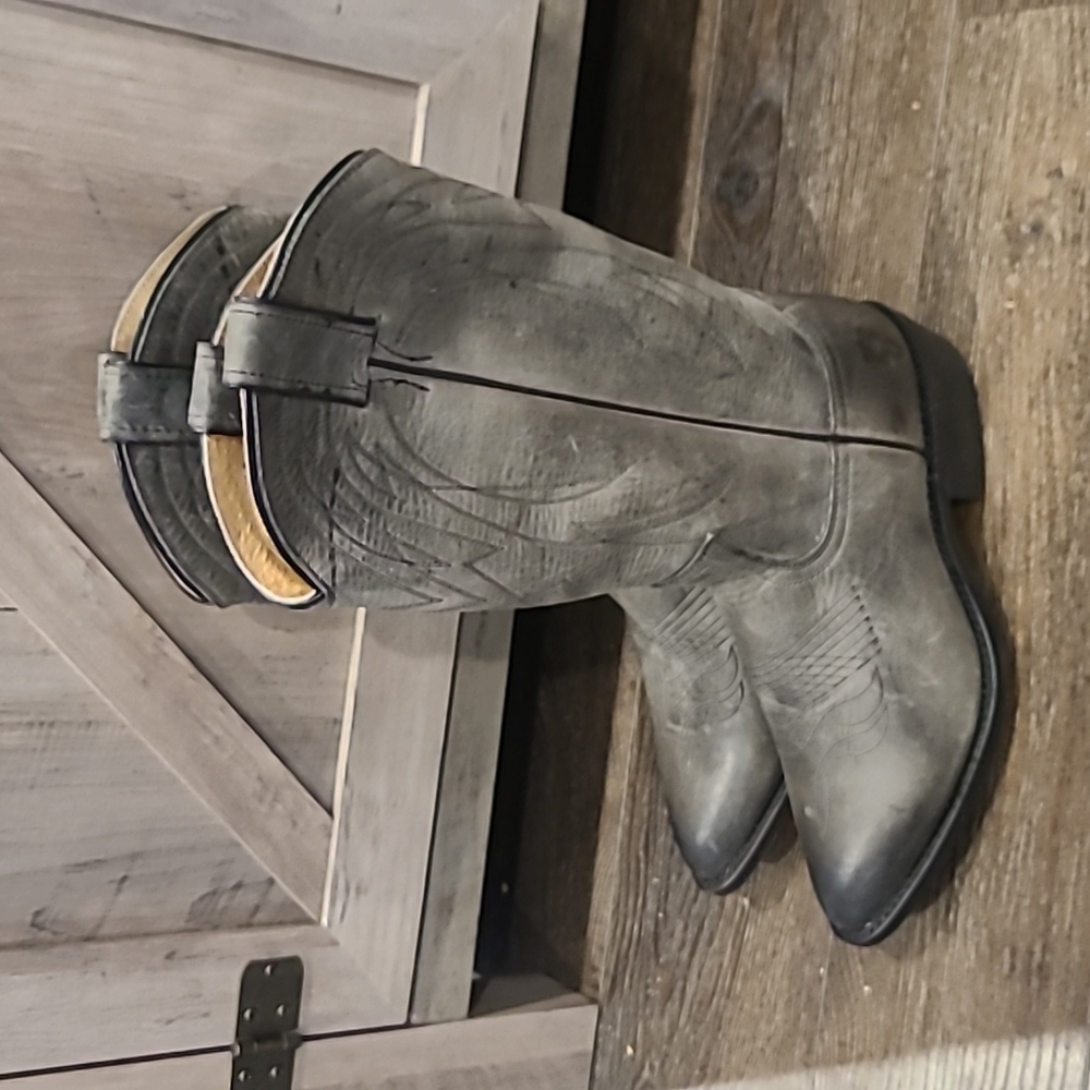 Frye Gray Leather Western Heeled Boots